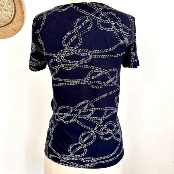 Dex Short Sleeve Patterned Top Navy Blue Womens Small Twist Tie Front - Picture 4 of 11